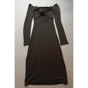 Black Gold Geometric‎ Print Cutout Long Sleeve Maxi Dress Size Small
